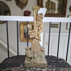 Antique Figural Spelter Lamp Base Boys Climbing Pole For Restoration Project